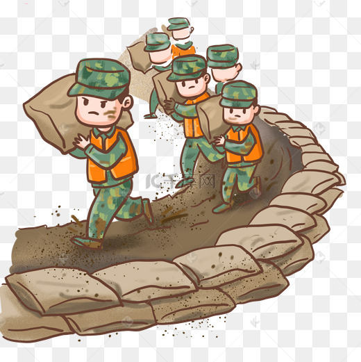 抗洪抢险搬运沙袋图片