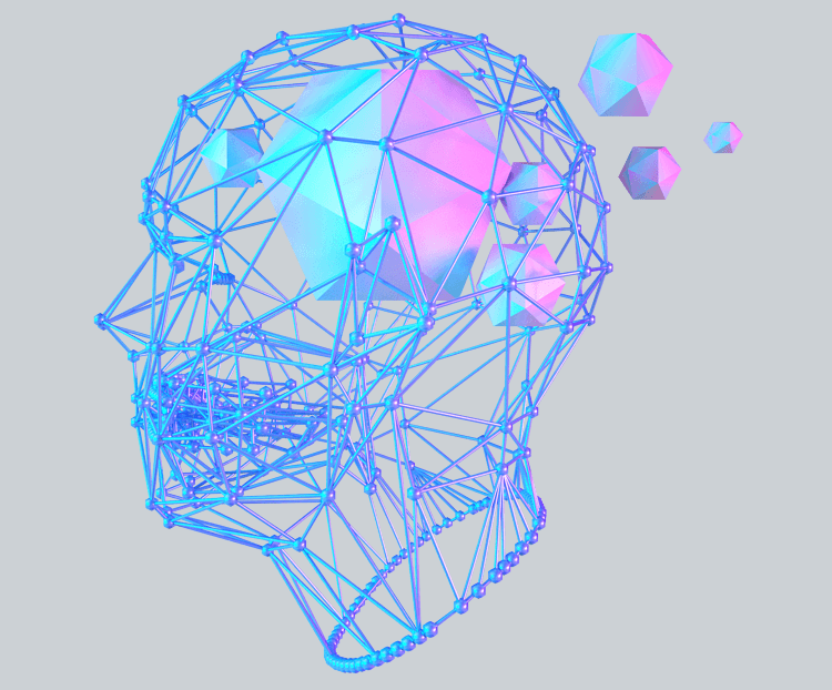科技智能头像魔幻数据蓝色线框多边形侧脸