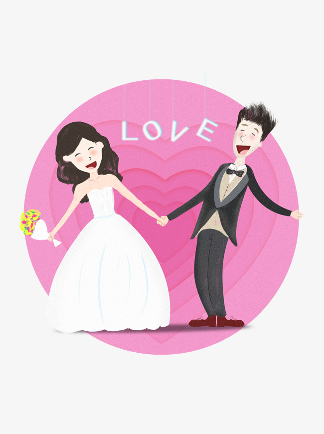 婚礼季新郎新娘结婚捧花卡通手绘素材图片免费