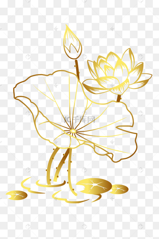 金粉烫金线描荷花图片