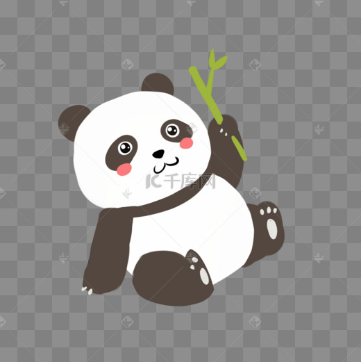 手绘可爱熊猫吃竹叶插画图片