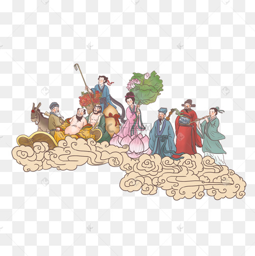 手绘神话故事人物八仙过海图片