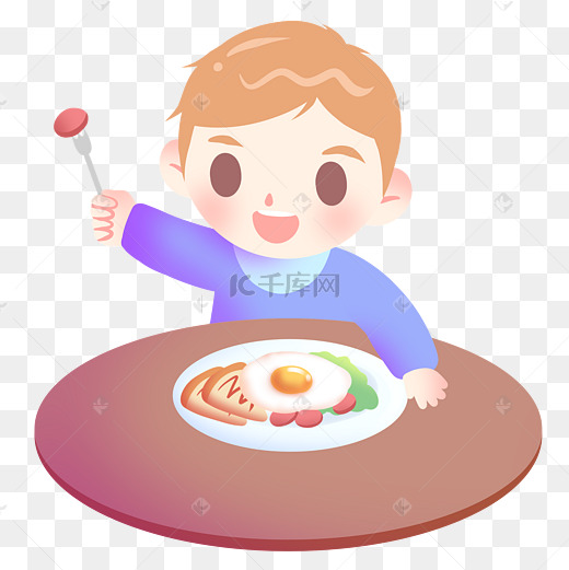 吃早餐的小男孩插画图片