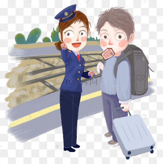 手绘春运指路插画图片