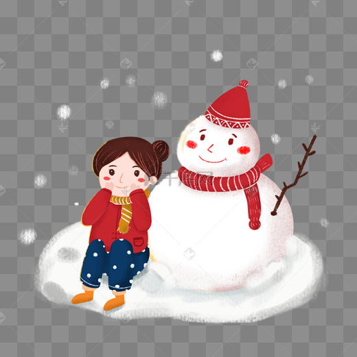 暖冬堆雪人卡通素材图片