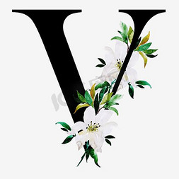 花朵免抠艺术字图片_奢华大牌中国风花朵字母V装饰