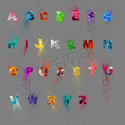 彩色字母免抠艺术字图片_酷炫创意质感泼墨24字母艺术字