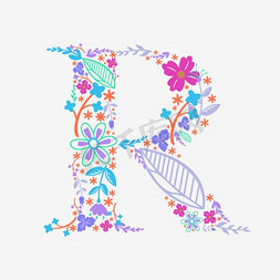 夸张撞色创意花朵字母R