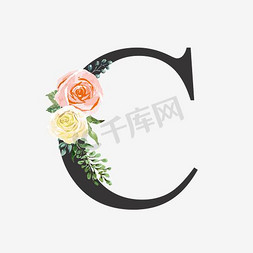 矢量字母免抠艺术字图片_创意婚礼季字母C浪漫花朵