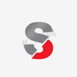中式条纹免抠艺术字图片_红与黑切割状条纹时尚字母S