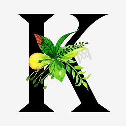 植物花卉相框免抠艺术字图片_衬线体字母K中国风植物