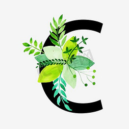 植物免抠艺术字图片_无衬线体字母C中国风植物