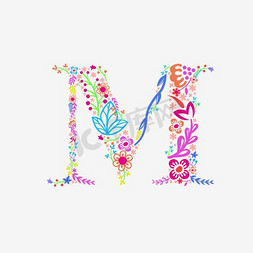 夸张撞色创意花朵字母M