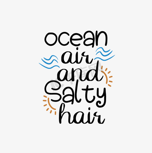svg黑色海洋空气和咸咸的头发手绘太阳波浪插画图片