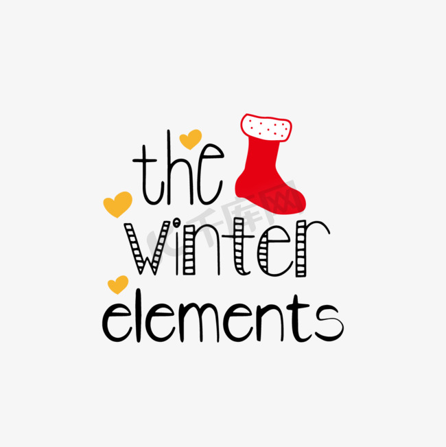 svg字体设计冬季元素黑色艺术字卡通袜子插画图片