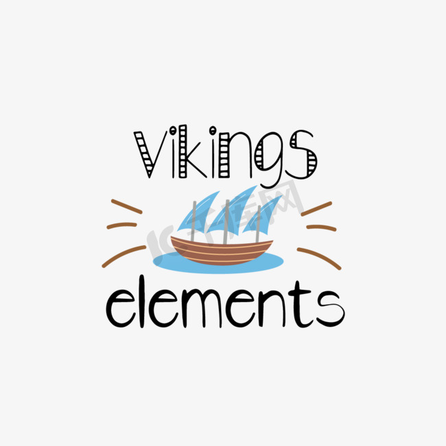 svg卡通黑色维京人元素英文字母手绘帆船插画图片