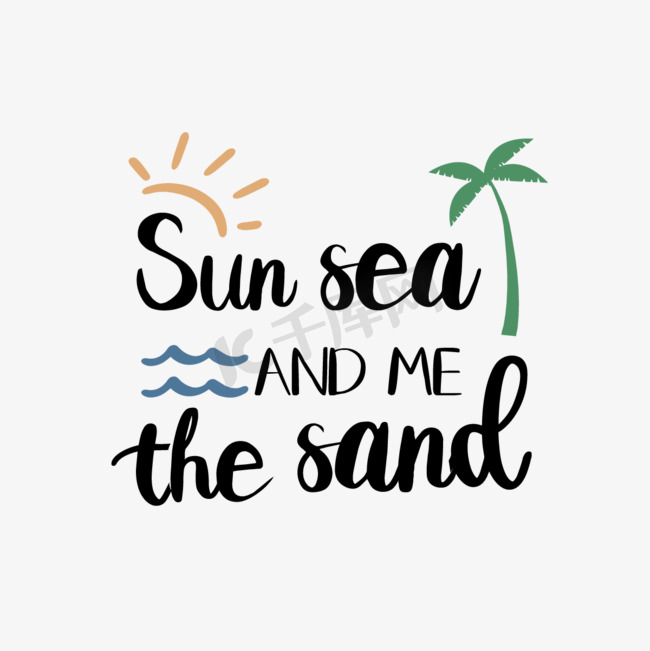 svg黑色阳光沙滩大海手绘椰子树插画图片