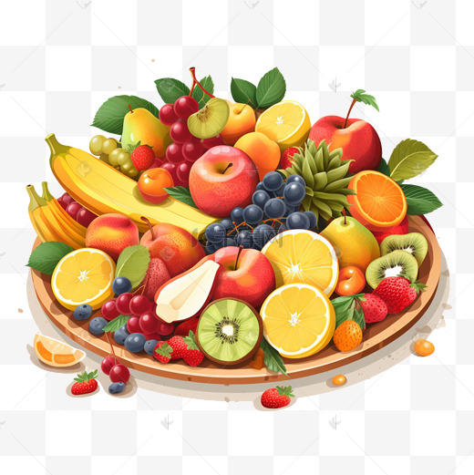 果盘水果手绘食物图片