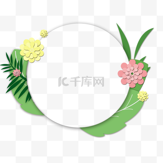 圆形花环背景花朵绿叶阴影框图片