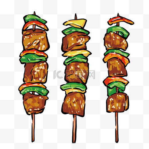 蔬菜与肉烤肉串插画图片