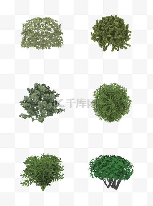 扁平手绘绿色植物低矮灌木元素图片
