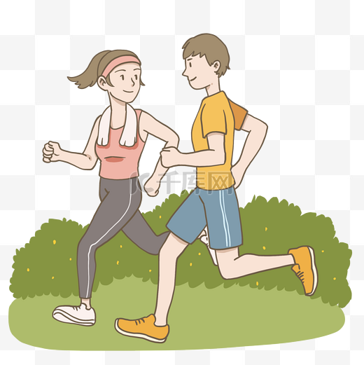 春天运动的人跑步手绘插画免抠元素下载图片