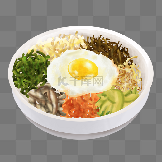 美食餐饮食物韩餐韩式拌饭煎蛋手绘插画psd图片