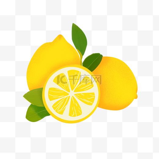 处暑手绘水果整个加半个黄色新鲜柠檬图片