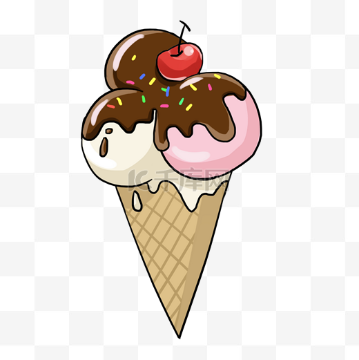 卡通手绘美味巧克力冰激凌插画图片