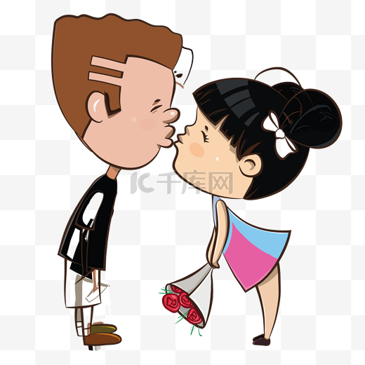 一对接吻的卡通小情侣图片