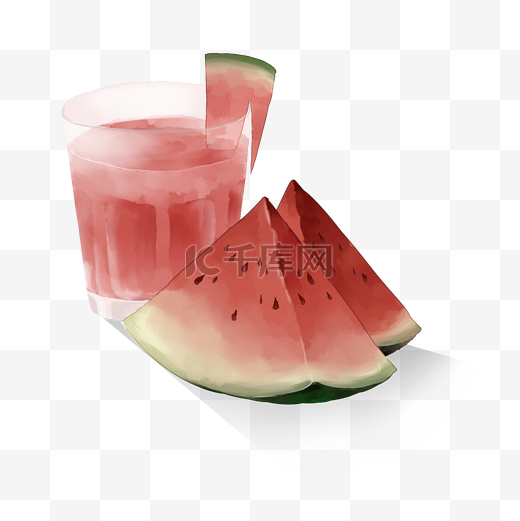 夏日手绘水彩西瓜汁PNG素材图片
