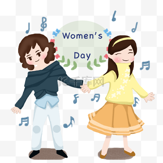 手绘妇女节开心唱歌的两位女士图片