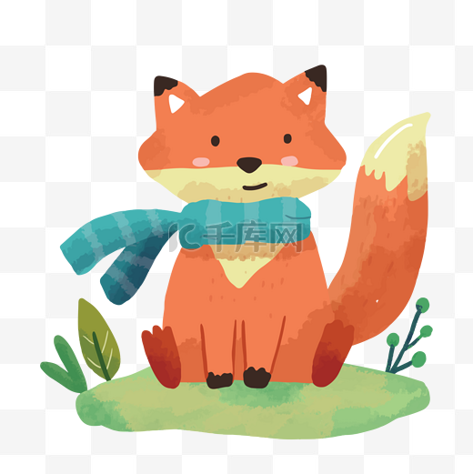 手绘水彩风动物小狐狸插画图片