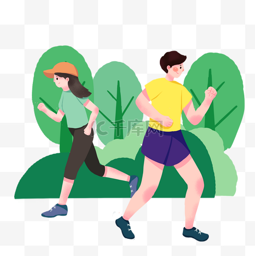 运动健身跑步小清新手绘插画元素图片