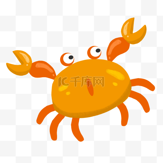 手绘海鲜黄色的螃蟹插画图片