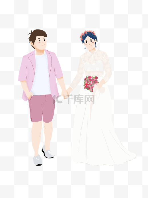 扁平化结婚婚纱男女浪漫插画图片