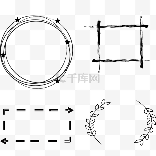 简约小清新线框手账手绘叶子圆形方形箭头边框图片