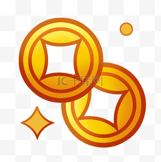 黄色手绘圆弧铜钱元素图片