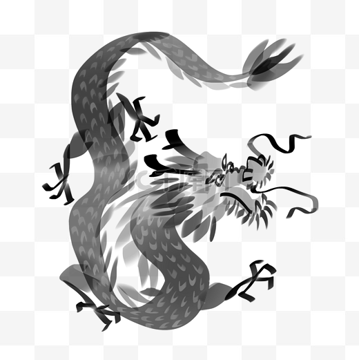 中国风水墨龙书法古典书画插画图片