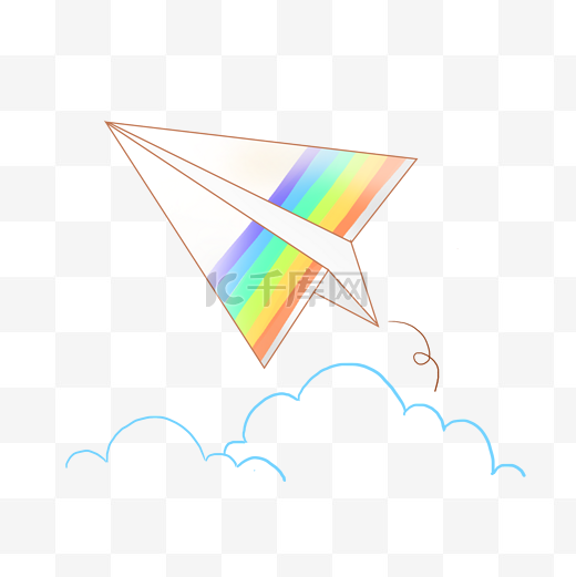 彩虹图案的纸飞机PNG免扣素材图片