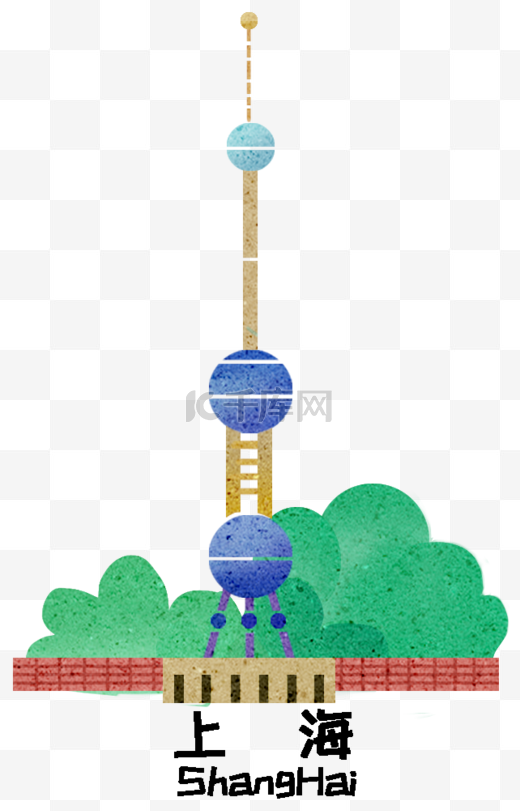 卡通上海地标建筑插画图片