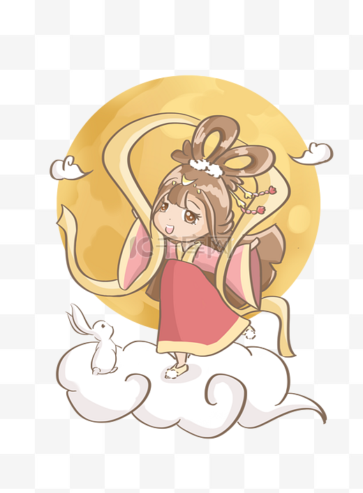 中秋节嫦娥姐姐明月玉兔插画图片