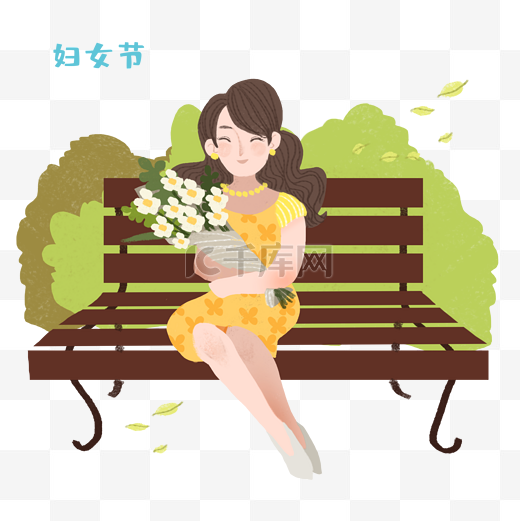 妇女节人物和手捧花图片