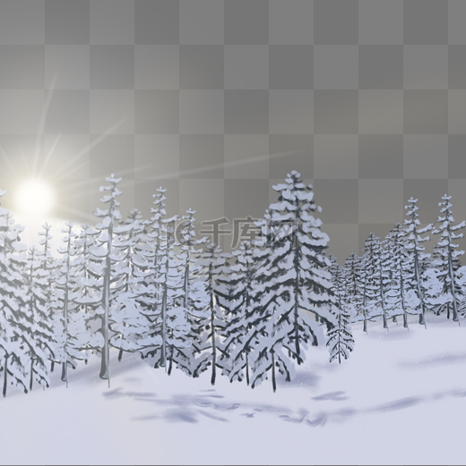 冬天冬季寒冷雪树手绘插画图片