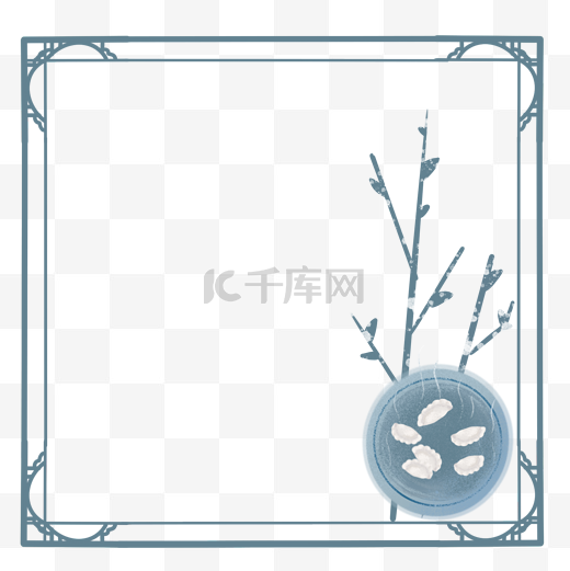 大雪饺子边框蓝色卡通吃饺子边框图片