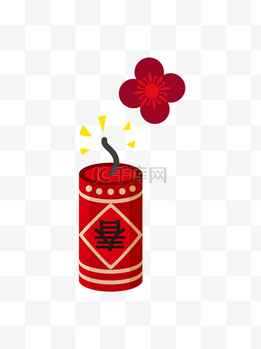 点燃的红色的爆竹和花朵元素图片