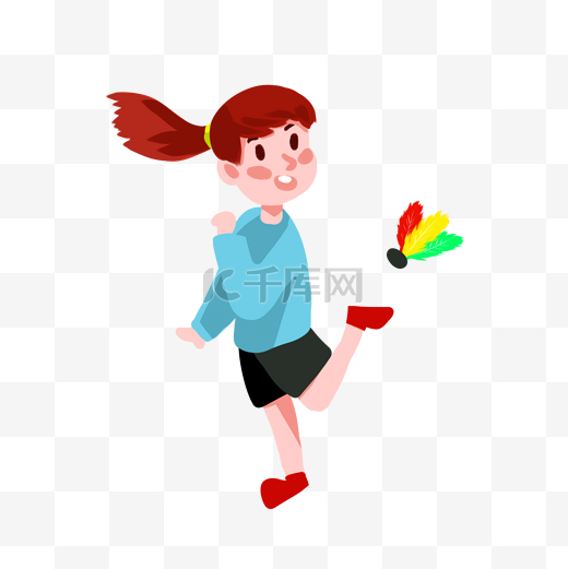 运动踢毽子的卡通女孩PNG图片