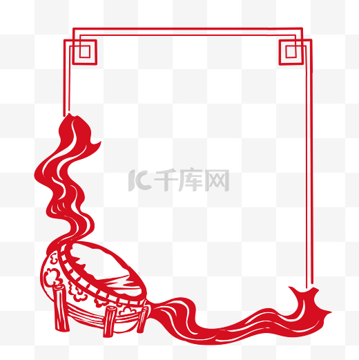中式花纹大鼓飘带图框手绘插画图片