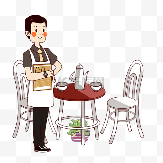 餐厅服务人员插画图片