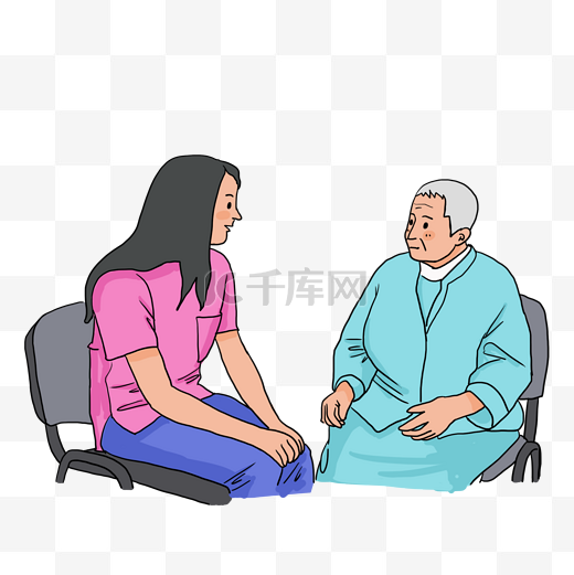 重阳节和老人坐在一起谈心插画图片